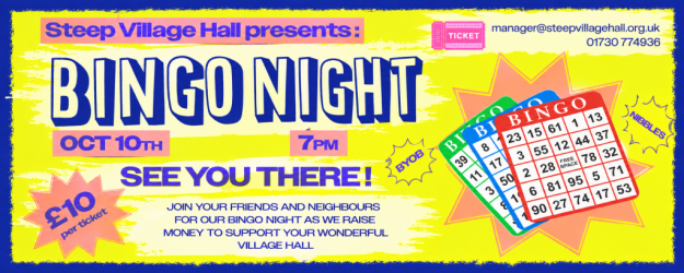 Steep Village Hall – Bingo Night – 10 October 2026. 7pm